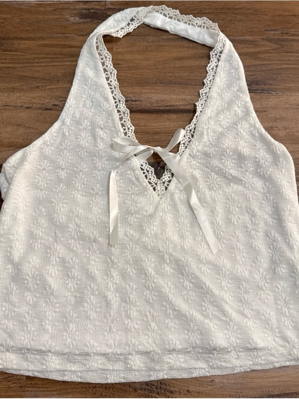 Women’s Lace-Trim White Halter Tank Top